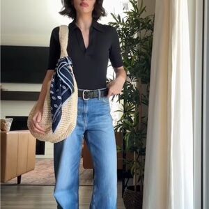 Banana Republic black   ribbed elbow sleeve polo top medium like new